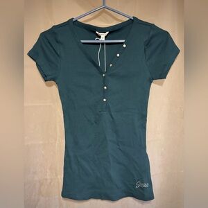 GUESS-Teal Green Short Sleeve Waffle Knit-Fitted Top-Size Sm-NWT